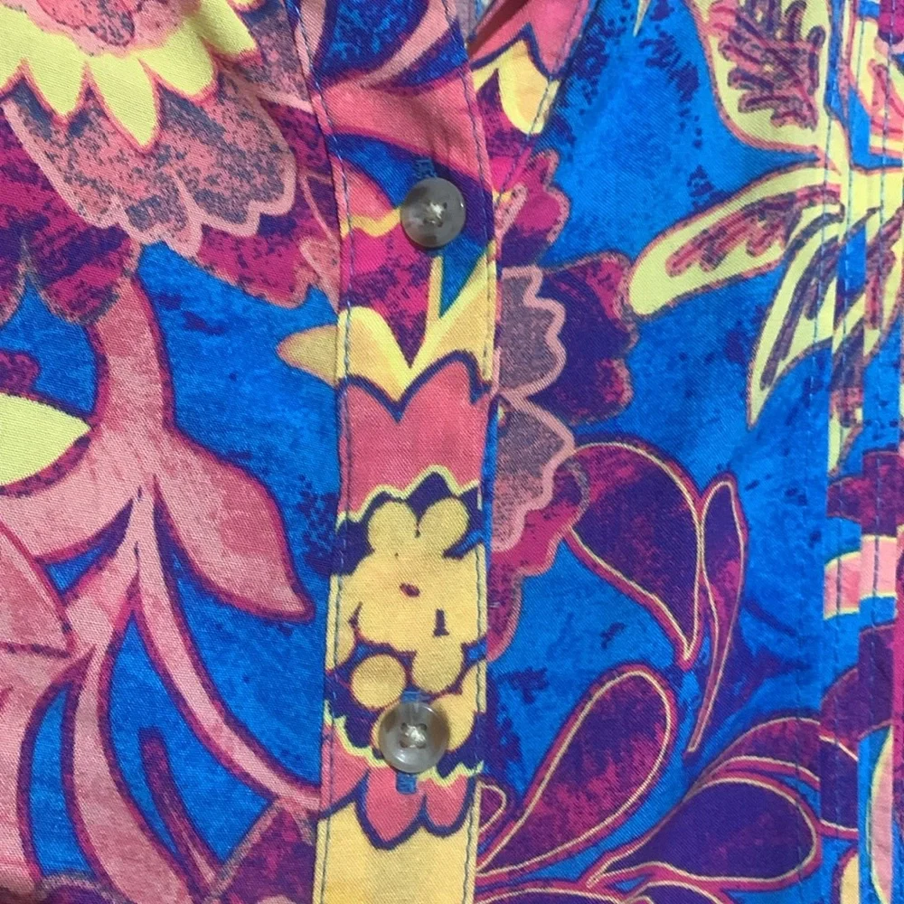 Terra & Sky Top 2X Blue Pink Yellow Floral Sleeveless Front Buttons Viscose - Picture 8 of 16